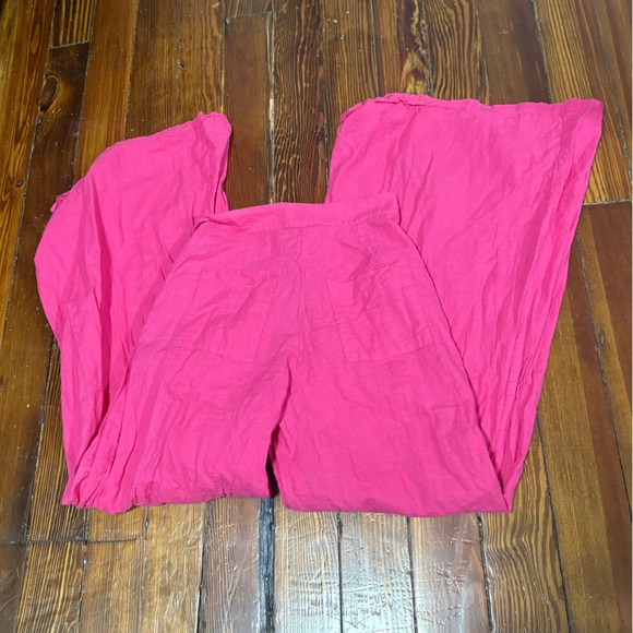 Smeralda pink 100% cotton wide leg lightweight pants beach airy size S - Picture 4 of 4